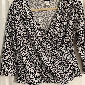 MSK Black and White Wrap Blouse with sparkles